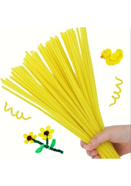 Şönil Tel, El Işi, Dıy, Hobi ve Çiçek Yapım Teli, Sarı, 100 Adet, 6 mm - 30 cm modelleri