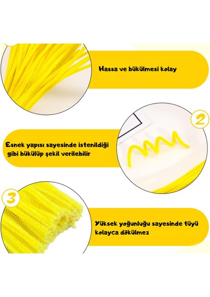 Şönil Tel, El Işi, Dıy, Hobi ve Çiçek Yapım Teli, Sarı, 100 Adet, 6 mm - 30 cm fırsatları