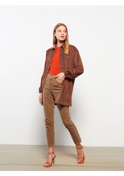 Yeni Sezon Normal Bel Dar Fit Düz Kadife Kadın Pantolon