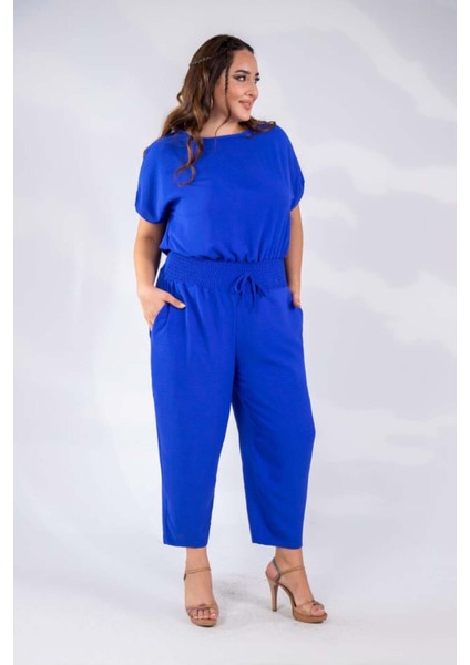 Kadın Büyük Beden 333474 Beli Gipeli Mavi Tulum modelleri