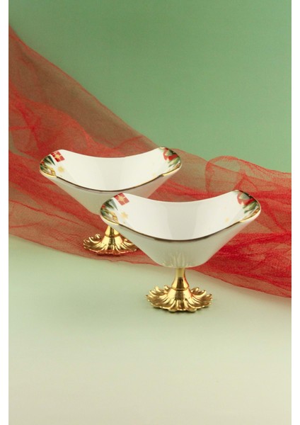 Christmas Tree 2 Adet Altın Yaldızlı Metal Ayaklı Porselen Kase fiyatları