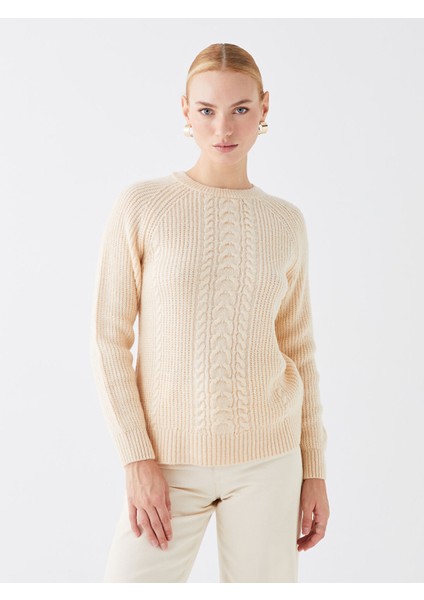 Yeni Sezon Bisiklet Yaka Kendinden Desenli Uzun Kollu Kadın Triko Kazak