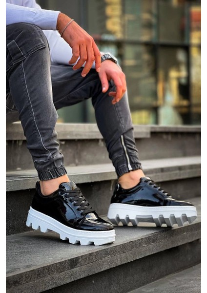 Lvsqvr KB-056 Kuback Siyah Rugan Beyaz Yüksek Taban Günlük Spor Ayakkabı (Numara: 42)