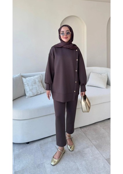 Kadın Pantolon İkili Scuba Takım M61205 - Kahverengi