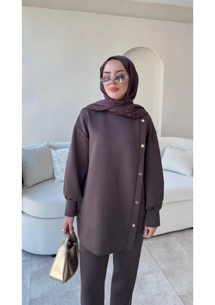 Kadın Pantolon İkili Scuba Takım M61205 - Kahverengi modelleri