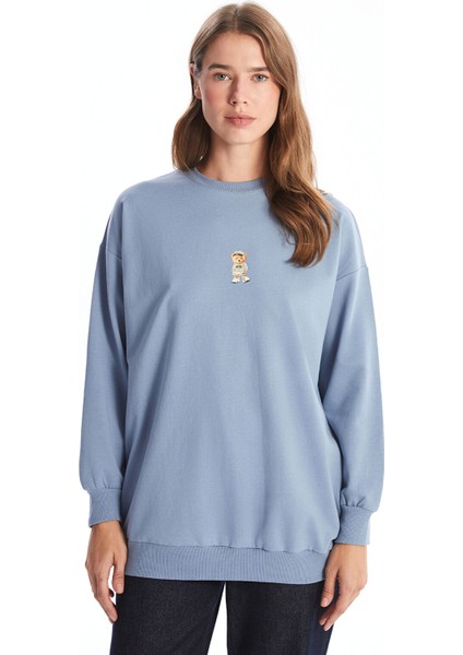 Yeni Sezon Bisiklet Yaka Baskılı Kadın Sweatshirt Tunik