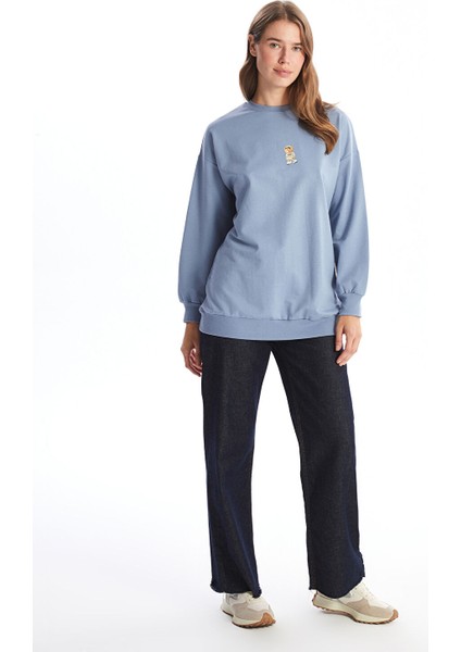 Yeni Sezon Bisiklet Yaka Baskılı Kadın Sweatshirt Tunik fiyatları