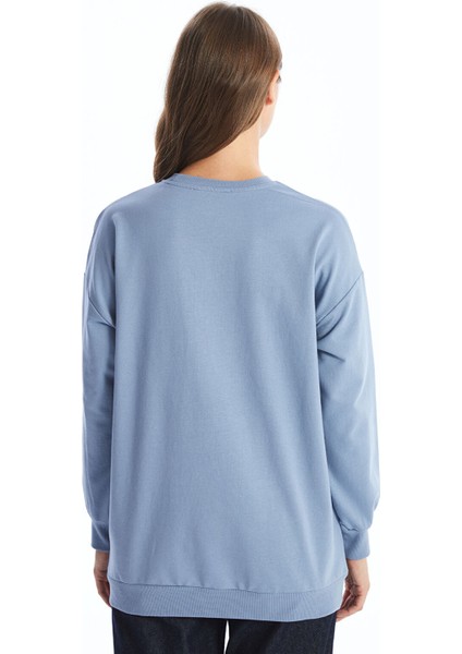 Yeni Sezon Bisiklet Yaka Baskılı Kadın Sweatshirt Tunik fırsatları