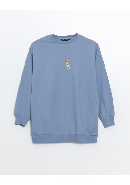 Yeni Sezon Bisiklet Yaka Baskılı Kadın Sweatshirt Tunik indirimleri