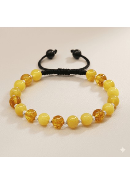 Makrome Örgülü Dorika Top Süslemeli Küre Kesim Sarı Krem Rengi Doğal Damla Kehribar Erkek Bileklik fırsatları