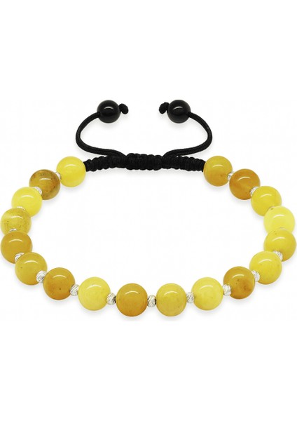 Makrome Örgülü Dorika Top Süslemeli Küre Kesim Sarı Krem Rengi Doğal Damla Kehribar Erkek Bileklik indirimleri