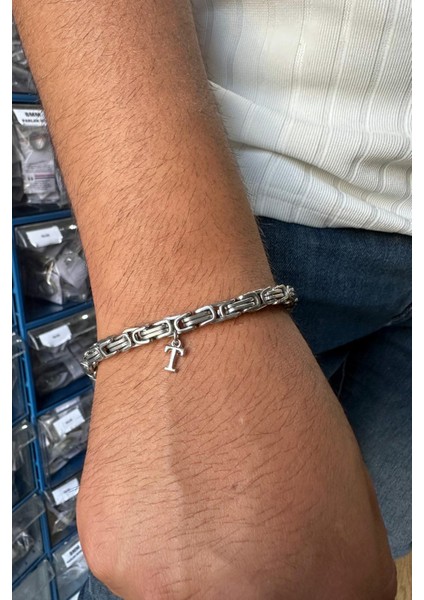 Kişiye Özel Sallantılı Harfli Kral Model Çelik Bileklik Sevgiliye Eşe Hediye ACB02H modelleri