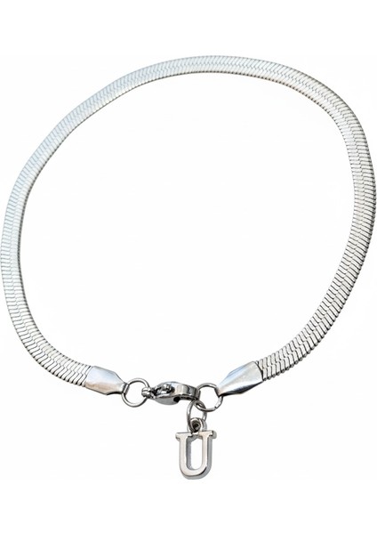 Kişiye Özel Harfli Yassı Yılan Zincir Çelik Bileklik Sevgiliye Eşe Hediye SCB25H