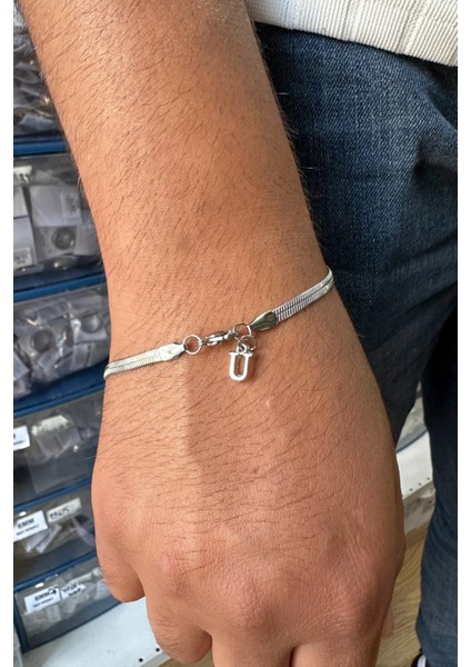 Kişiye Özel Harfli Yassı Yılan Zincir Çelik Bileklik Sevgiliye Eşe Hediye SCB25H fiyatları