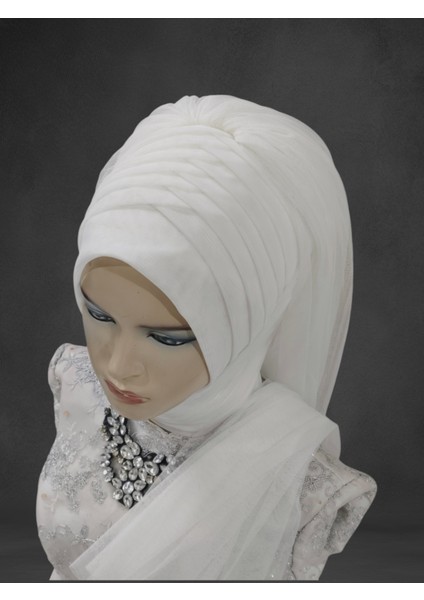 Gelinbaşı Kırık Beyaz Tektek Model Hazır Duvak Hazır Şal Abiye Şal indirimleri