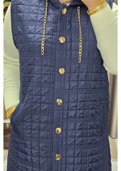 Kadın Giyim Büyük Beden Kapşonlu Astarlı Kare Desen Yelek fiyatları