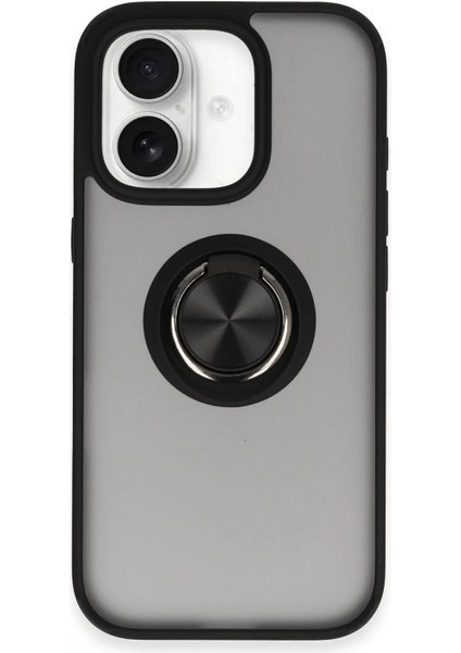 Ieg iPhone 16 Kılıf Montreal Yüzüklü Silikon Kapak - Siyah