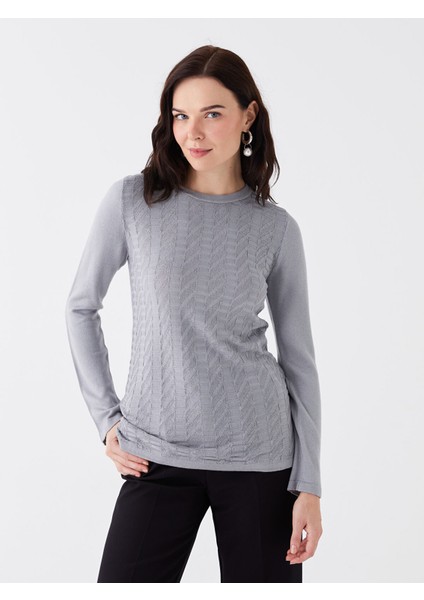 Yeni Sezon Bisiklet Yaka Kendinden Desenli Uzun Kollu Kadın Triko Kazak