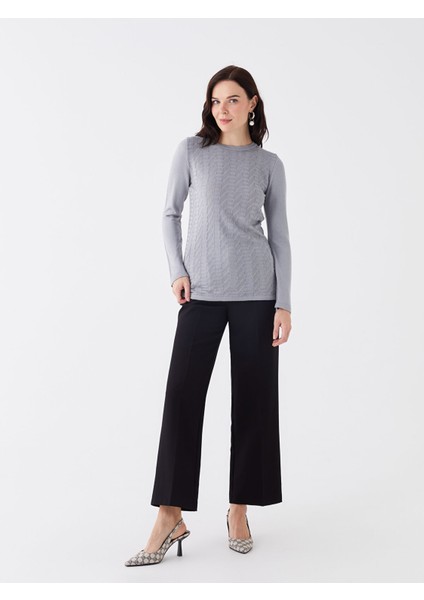 Yeni Sezon Bisiklet Yaka Kendinden Desenli Uzun Kollu Kadın Triko Kazak modelleri