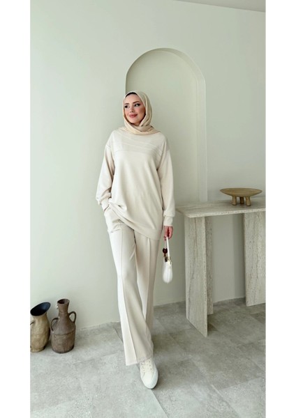 Kadın Tesettür Çimalı Pantolon İkili Takım M7154 - Bej
