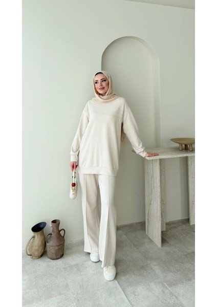 Kadın Tesettür Çimalı Pantolon İkili Takım M7154 - Bej fırsatları