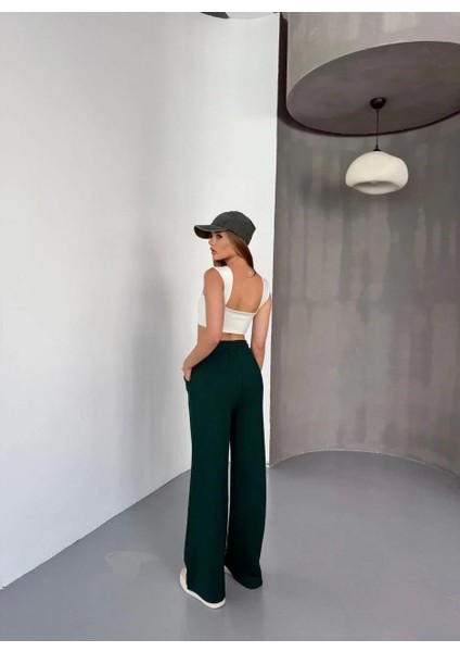 Osy Modal Yumuşak Dokulu Kumaş Nakış Işlemeli Rahat Bol Paça Eşofman Pantalon - Yeşil fiyatları