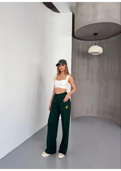 Osy Modal Yumuşak Dokulu Kumaş Nakış Işlemeli Rahat Bol Paça Eşofman Pantalon - Yeşil modelleri