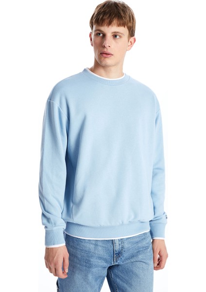 Yeni Sezon Bisiklet Yaka Nakışlı Uzun Kollu Erkek Kalın Sweatshirt