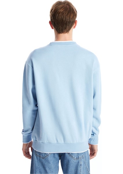 Yeni Sezon Bisiklet Yaka Nakışlı Uzun Kollu Erkek Kalın Sweatshirt fırsatları