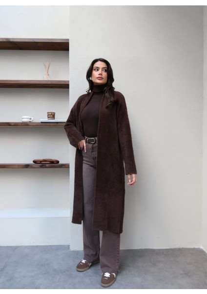 Yumoş Dokulu Şal Yaka Uzun Hırka