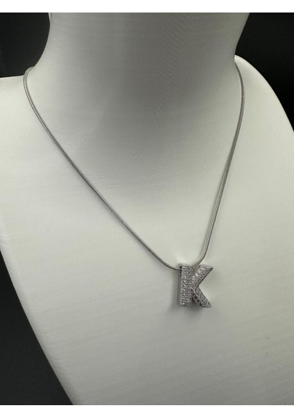 Gümüş Renk Taşlı K Harfi Kolye fiyatları