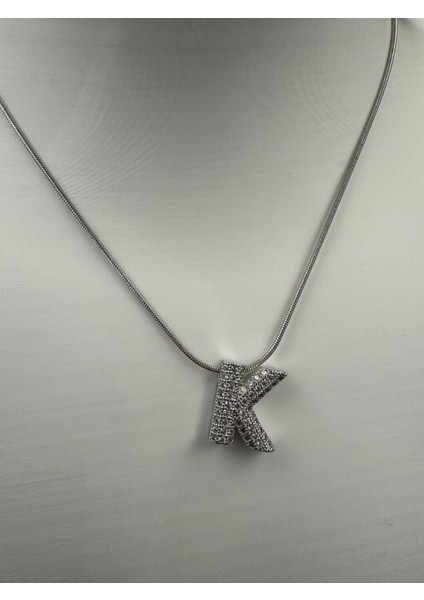 Gümüş Renk Taşlı K Harfi Kolye modelleri