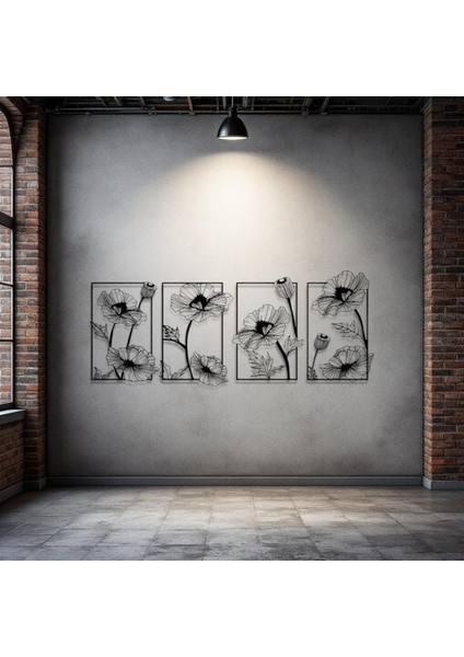 Çerçeveli Çiçek Desenli Metal Tablo Seti – 3D Gölgeli Modern Duvar Dekoru, Zarif Hediye