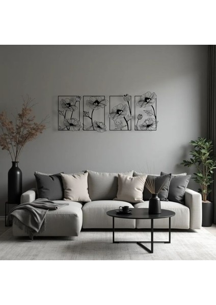 Çerçeveli Çiçek Desenli Metal Tablo Seti – 3D Gölgeli Modern Duvar Dekoru, Zarif Hediye