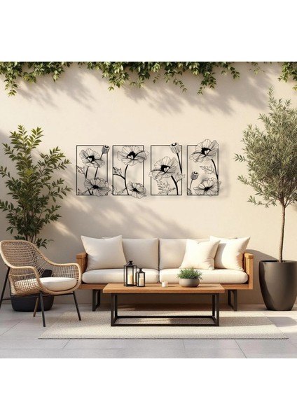 Çerçeveli Çiçek Desenli Metal Tablo Seti – 3D Gölgeli Modern Duvar Dekoru, Zarif Hediye