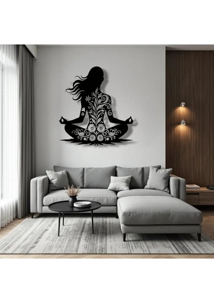 Yoga Pozisyonlu Çiçek Desenli Metal Duvar Dekoru – Huzur ve Dengenin Sembolü modelleri