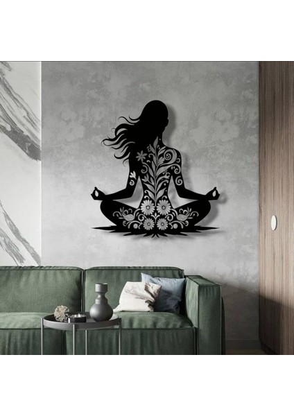 Yoga Pozisyonlu Çiçek Desenli Metal Duvar Dekoru – Huzur ve Dengenin Sembolü fırsatları