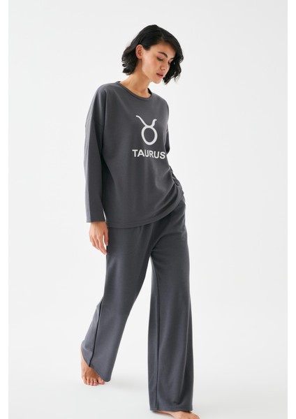 Kadın Füme Boğa Burcu Oversize 2 Iplik Eşofman Ev Giyim Takımı fırsatları