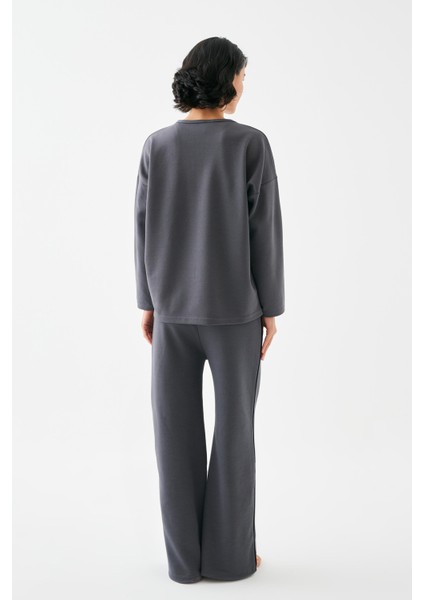 Kadın Füme Boğa Burcu Oversize 2 Iplik Eşofman Ev Giyim Takımı