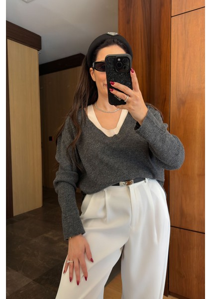 Çift Parça Tasarım Kazak- Antrasit