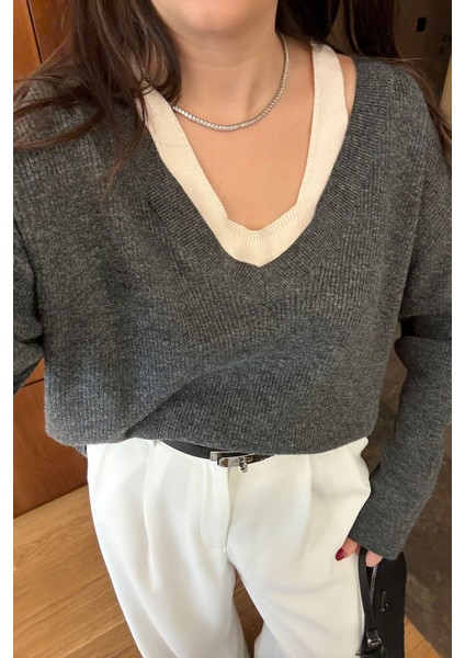 Çift Parça Tasarım Kazak- Antrasit fiyatları