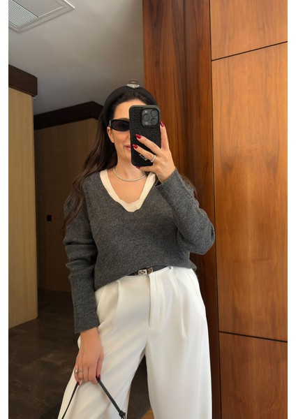 Çift Parça Tasarım Kazak- Antrasit fırsatları