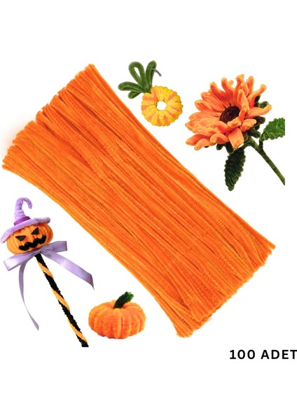 Şönil Tel, El Işi, Dıy, Hobi ve Çiçek Yapım Teli, Turuncu, 100 Adet, 6 mm - 30 cm