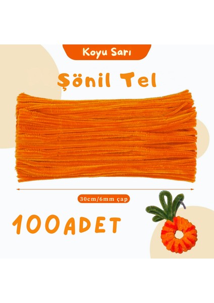 Şönil Tel, El Işi, Dıy, Hobi ve Çiçek Yapım Teli, Turuncu, 100 Adet, 6 mm - 30 cm fiyatları