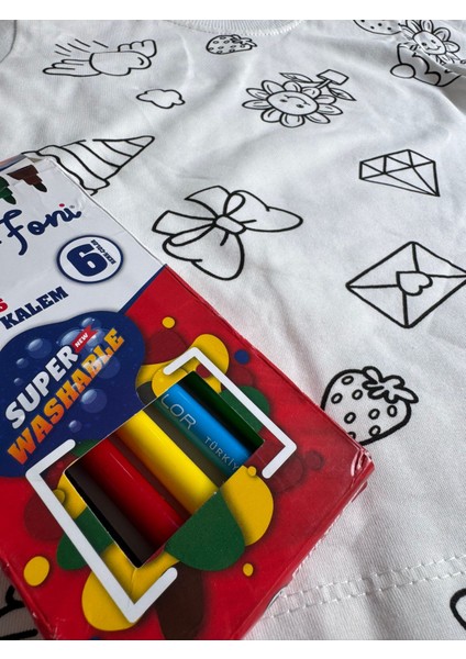 Kız Çocuk Eğlenceli Boyanabilir Pijama Takımı Aktivite Çocuk Giyim Yıkanabilir Pijama Takımı fırsatları