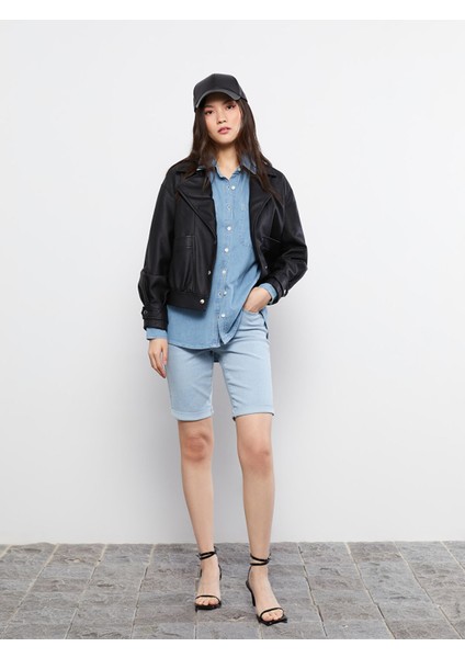 Yeni Sezon Standart Fit Düz Cep Detaylı Kadın Rodeo Jean Şort