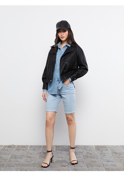 Yeni Sezon Standart Fit Düz Cep Detaylı Kadın Rodeo Jean Şort fiyatları