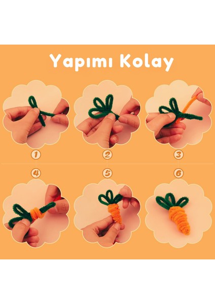 Şönil Tel, El Işi, Dıy, Hobi ve Çiçek Yapım Teli, Turuncu, 100 Adet, 6 mm - 30 cm fırsatları