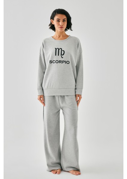 Kadın Gri Akrep Burcu Oversize 2 Iplik Eşofman Ev Giyim Takımı fırsatları