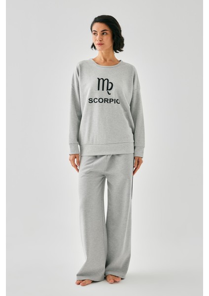 Kadın Gri Akrep Burcu Oversize 2 Iplik Eşofman Ev Giyim Takımı indirimleri